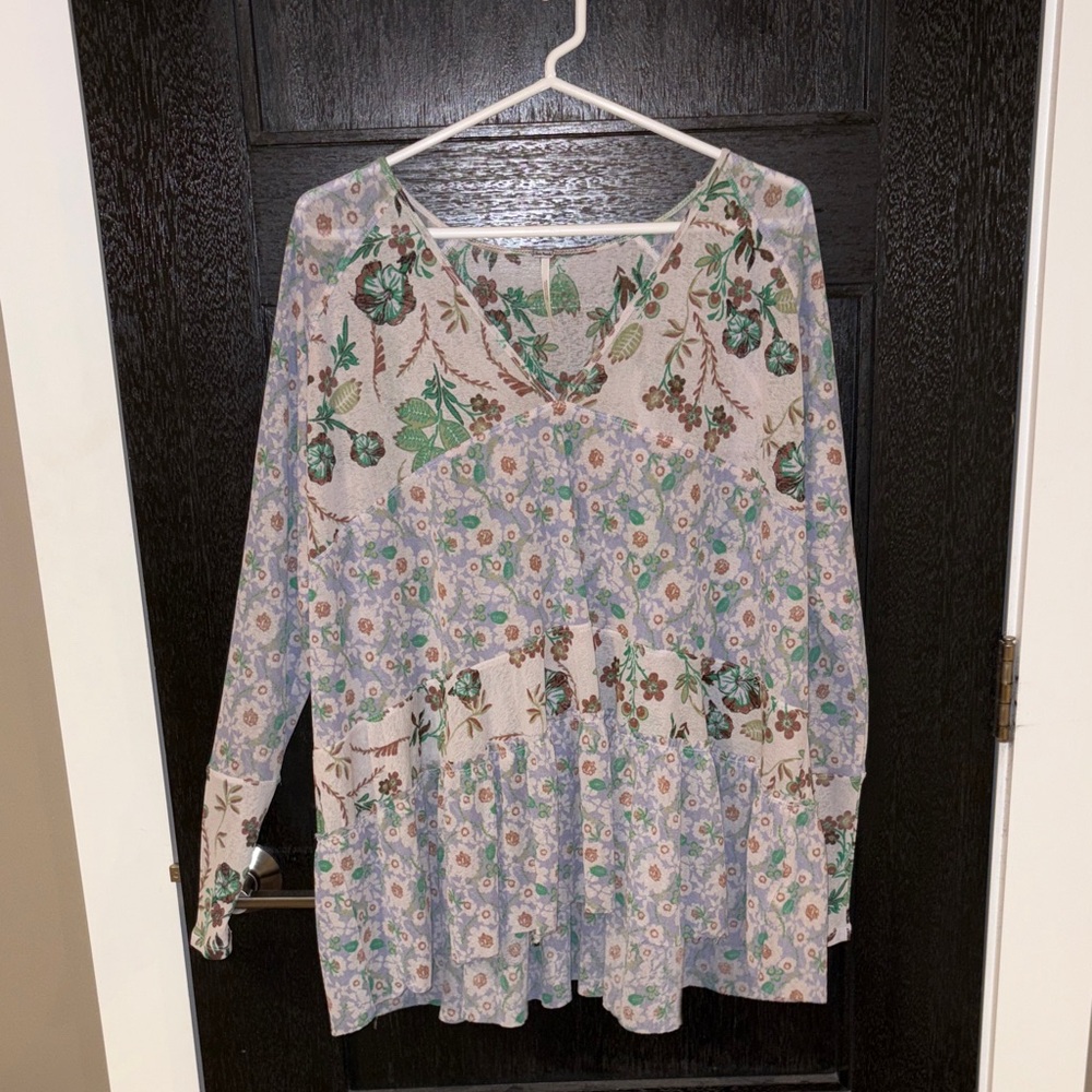 Free people sheer long sleeve tiered blouse